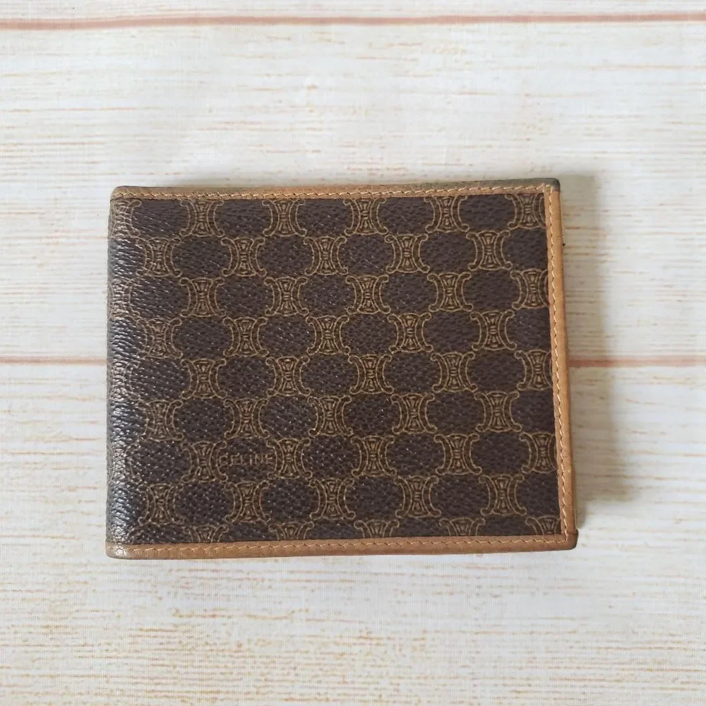 Authentic Celine Paris Macadam Dark Brown Tan Bifold Wallet Unisex Vintage